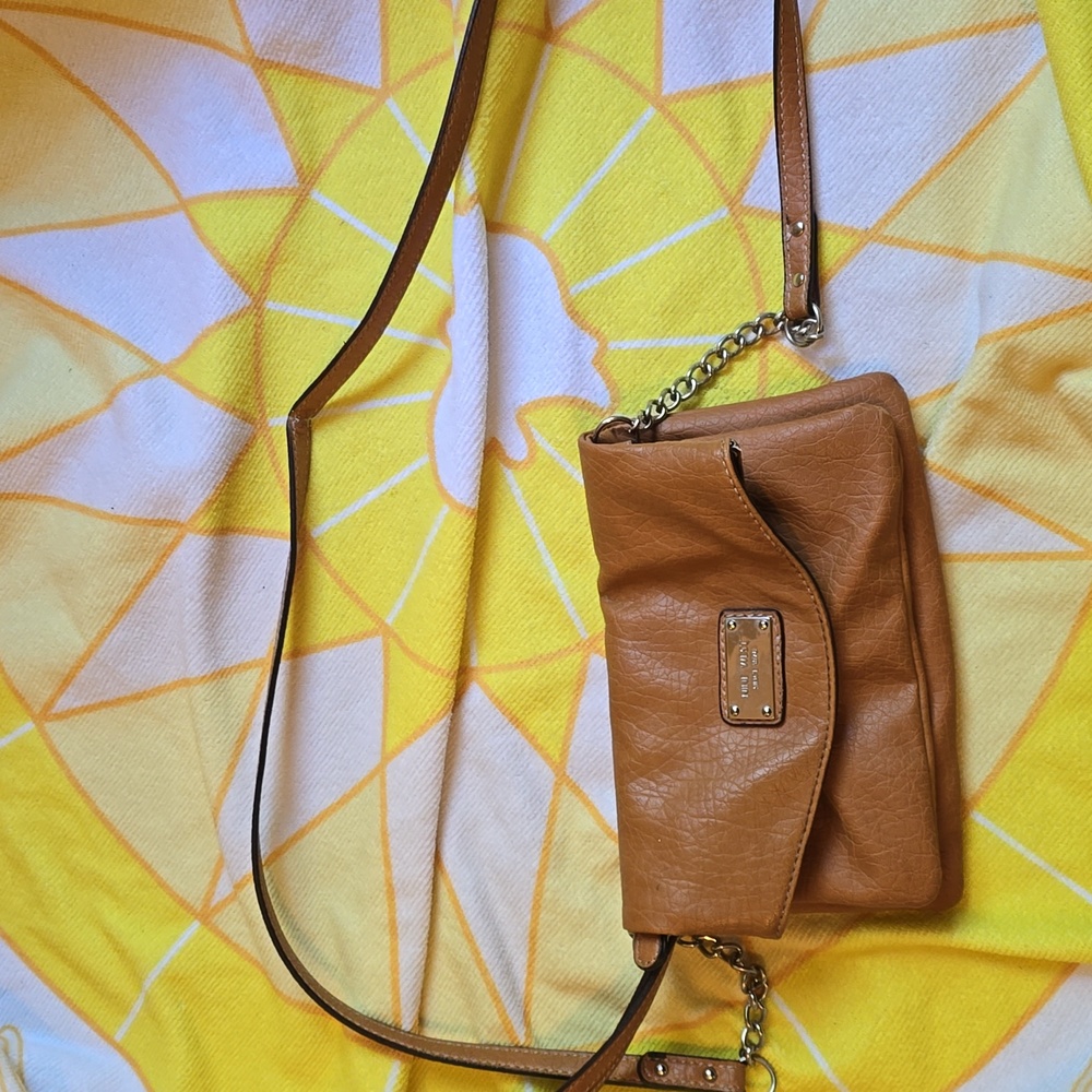 Nine West  Faux Leather Compact Crossbody Purse or Wristlet in brown/cam…